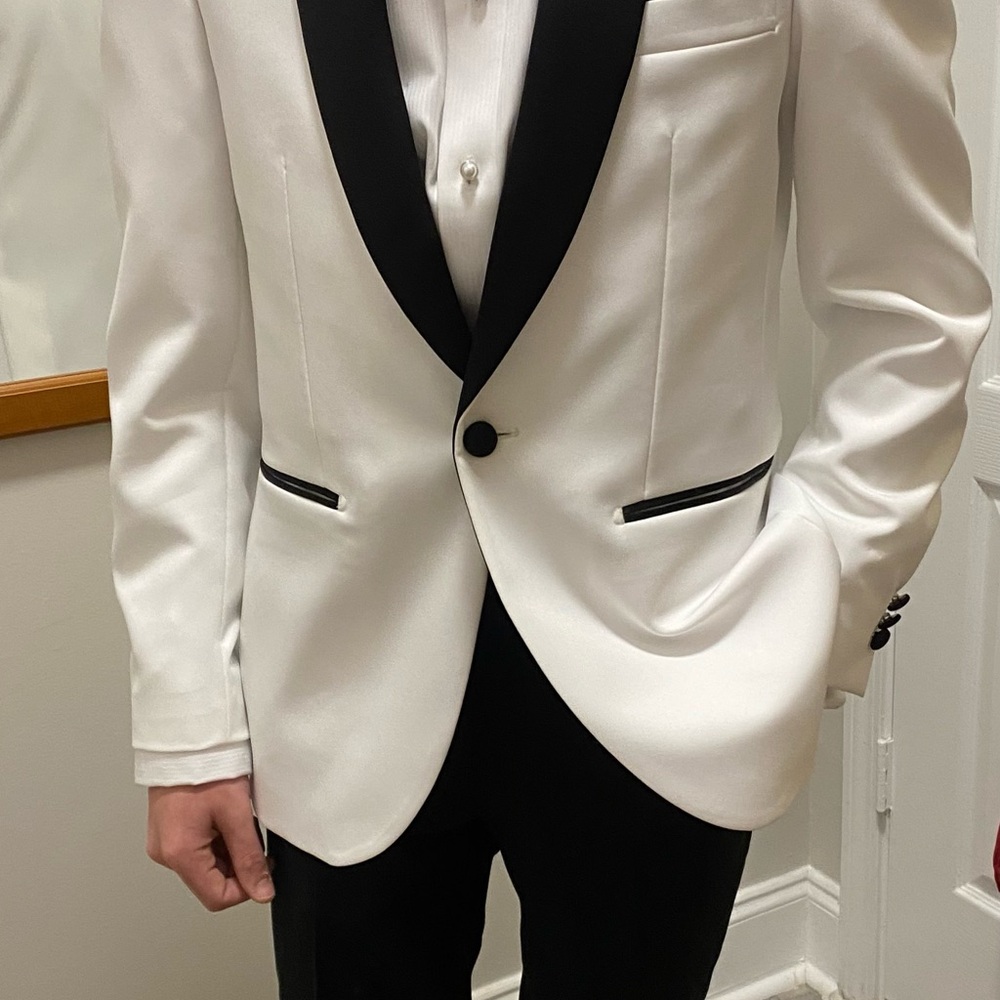 Men's White Blazer with Black Trim